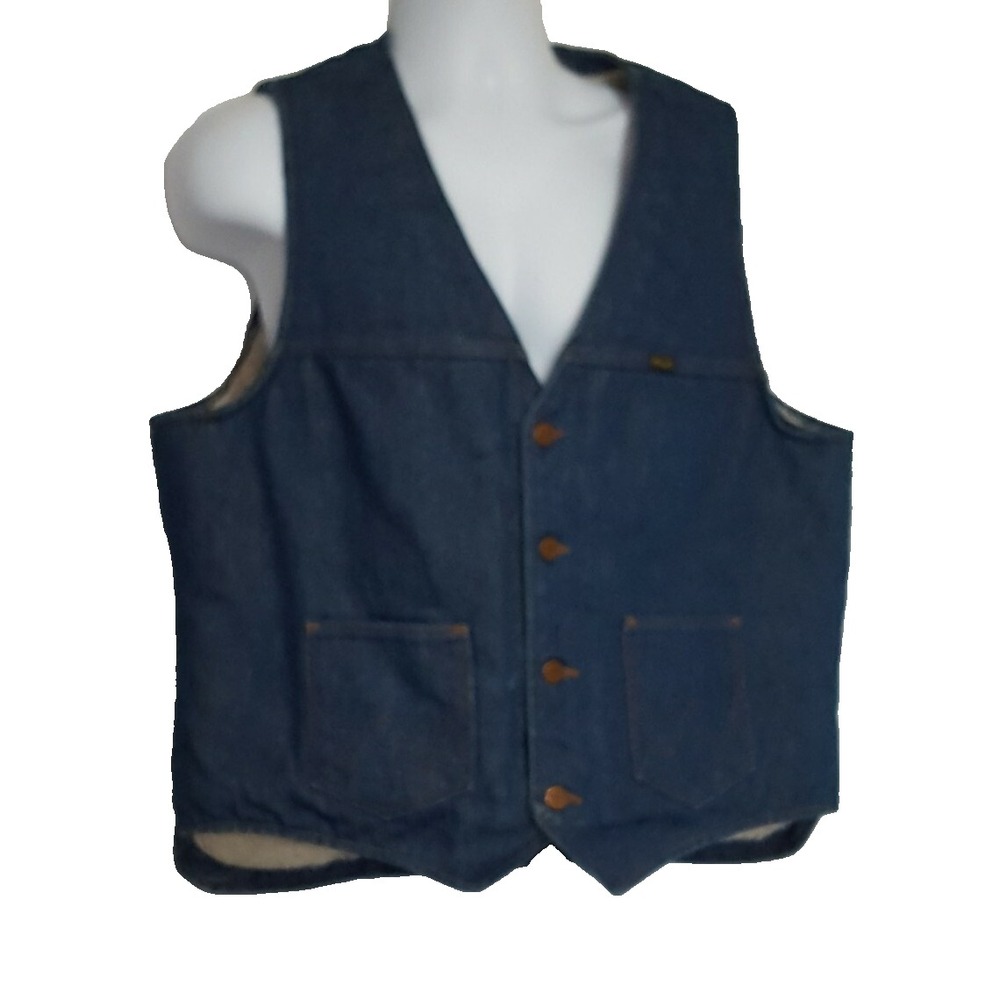 Vintage Wrangler Mens Denim Vest Sherpa Lined Blue Trucker Western Ranch